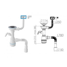 Сифон для кухни с прямоугольным переливом , выпуск 3 1/2, с гибкой трубой 1 1/2" - 40/50мм, AV Engin