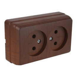 Розетка 2-ая (открытая, б/з) орех, BRON, MUTLUSAN