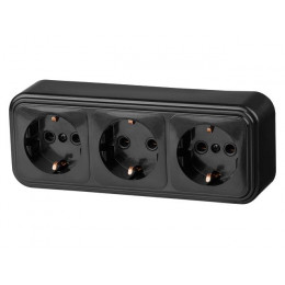 Розетка 3-ая (открытая, с/з) черная, Стандарт, Юпитер