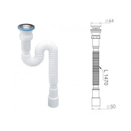 Сифон 1 1/2"х40/50 гофрированный (удлинённый), выпуск 64мм, AV Engineering