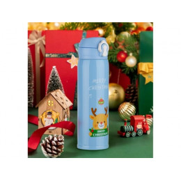 Термос, 480 мл, нержавеющая сталь, MERRY CHRISTMAS, голубой, PERFECTO LINEA