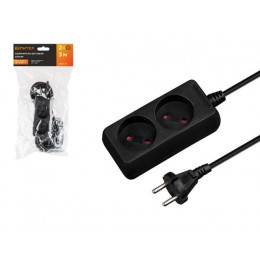 Удлинитель 3м (2 роз., 2,2кВт, б/з, ПВС 2х0,75) черный, Юпитер