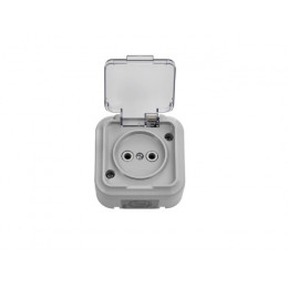 Розетка 1-ая (открытая, б/з, брызг. защ.) серая, Пралеска Аква, Bylectrica