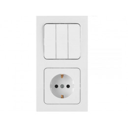 Блок выкл. 3 клав. + розетка (скрытая, с/з) белая, Astrum, BYLECTRICA