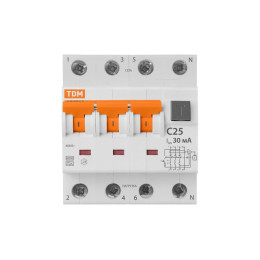 Выключатель дифференциальный автоматич. АВДТ-63/4P C25 30мА тип А TDM