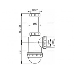 Сифон для мойки с накидной гайкой 6/4, Alcaplast