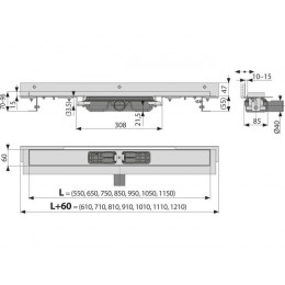 Водоотводящий желоб с порогами для перф. решетки и регул. воротником к стене, APZ104-550, Alcaplast