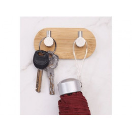 Планка самоклеящаяся 2 крючка VIRGO, нержавеющая сталь/бамбук, блистер, PERFECTO LINEA