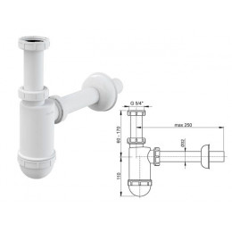 Сифон для умывальника O32 c накидной гайкой 5/4, Alcaplast