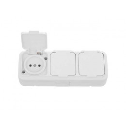 Розетка 3-ая (открытая, б/з, брызг. защ.) белая, Пралеска Аква, Bylectrica