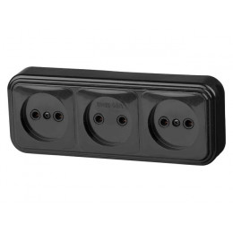 Розетка 3-ая (открытая, б/з) черная, Стандарт, Юпитер