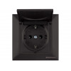 Розетка 1-ая (скрытая, с/з, шторки, с крышкой) черная, DARIA, MUTLUSAN