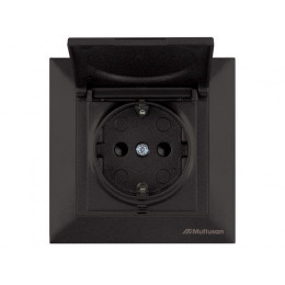 Розетка 1-ая (скрытая, с/з, шторки, с крышкой) черная, DARIA, MUTLUSAN