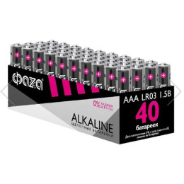 Батарейка 40шт (коробка) AAA LR03A 1,5V Alkaline LR03A-P40 ФАZА Alkaline Pack-40