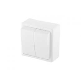 Выключатель 2 клав. (открытый, до 6А) белый, Эконом, Юпитер