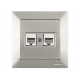 Розетка компьютерная 2xRJ45 (Cat6, скрытая) титан, DARIA, MUTLUSAN