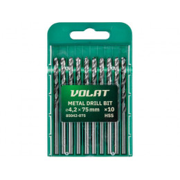 Сверло по металлу ц/х 4.2х43х75 мм HSS, комплект из 10-ти шт ВОЛАТ