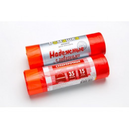 Мешки для мусора с завязками, 35 л, 15 шт, "НАДЕЖНЫЕ", красные, РОМАШКА