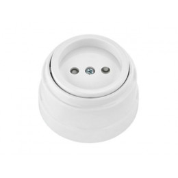 Розетка 1-ая (открытая, б/з, з/ш) белая, Ретро, BYLECTRICA