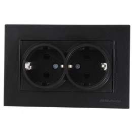 Розетка 2-ая (скрытая,с/з) черная, RITA, MUTLUSAN