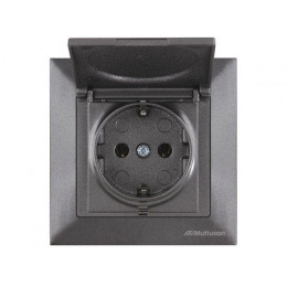 Розетка 1-ая (скрытая, с/з, с крышкой) дымчатая, DARIA, MUTLUSAN