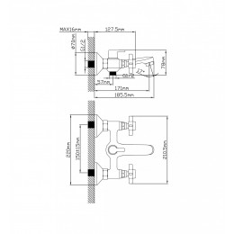 Смеситель настенный латунный для ванной комнаты "Oasis" L2009CH_Deg (G1/2, 17,1см)
