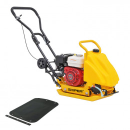 Виброплита SKIPER C90H-WMT (Honda GX160, 5.5лс, пл54х42см, 15кН, 25м/мин, бак/вод, рез ковр, колёса)
