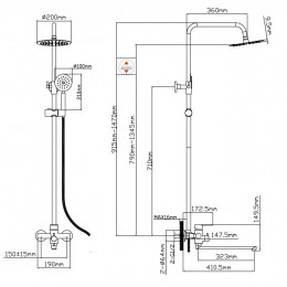 Смеситель (душевая стойка) настенный из нержавеющей стали для ванной комнаты "Oasis" SUS2000MSt_Car