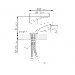 Смеситель латунный для раковины и умывальника "Oasis" L3005MSh_Pab (М6, 10,1см)